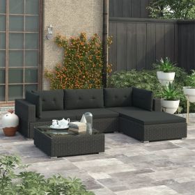 5 Piece Garden Lounge Set with Cushions Poly Rattan Black(D0102HEJDSU)
