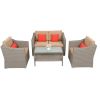 4 PCS Outdoor Patio Rattan Wicker Furniture Set with Table Sofa Cushioned  XH(D0102HEBT67)