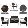Outdoor 2pcs Arm Chairs 1pc Love Seat & Tempered Glass Coffee Table Rattan Sofa Set  XH(D0102HEB3JY)