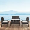 Outdoor 2pcs Arm Chairs 1pc Love Seat & Tempered Glass Coffee Table Rattan Sofa Set  XH(D0102HEB3JY)