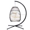 Hanging Egg Swing Chair with Stand Hammock Chair with Soft Cushion and Pillow for Backyard, Garden, Patio XH(D0102HEBL2W)