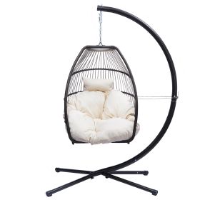 Hanging Egg Swing Chair with Stand Hammock Chair with Soft Cushion and Pillow for Backyard, Garden, Patio XH(D0102HEBL2W)