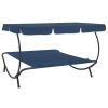 Outdoor Lounge Bed with Canopy and Pillows Blue(D0102HHHWFX)