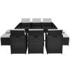 11 Piece Outdoor Dining Set with Cushions Poly Rattan Black(D0102HEJS0U)