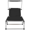 Folding Sun Lounger with Roof Aluminium and Textilene Black(D0102HEJLMW)