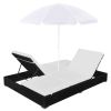 Outdoor Lounge Bed with Umbrella Poly Rattan Black(D0102HEJIGV)