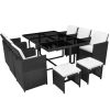 11 Piece Outdoor Dining Set with Cushions Poly Rattan Black(D0102HEJS0U)