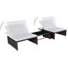 Sun Loungers 2 pcs with Table Poly Rattan Brown(D0102HEJI67)