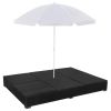 Outdoor Lounge Bed with Umbrella Poly Rattan Black(D0102HEJIGV)