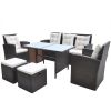 6 Piece Outdoor Dining Set with Cushions Poly Rattan Brown(D0102HEJS3W)