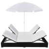 Outdoor Lounge Bed with Umbrella Poly Rattan Black(D0102HEJIGV)