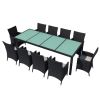11 Piece Outdoor Dining Set with Cushions Poly Rattan Black(D0102HEJS8A)