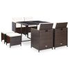 9 Piece Outdoor Dining Set with Cushions Poly Rattan Brown(D0102HEJSJW)