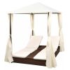 Double Sun Lounger with Curtains Poly Rattan Brown(D0102HEJI7V)