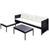 3 Piece Garden Lounge Set with Cushions Poly Rattan Black(D0102HEJE4Y)