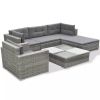 6 Piece Garden Lounge Set with Cushions Poly Rattan Gray(D0102HEJACU)