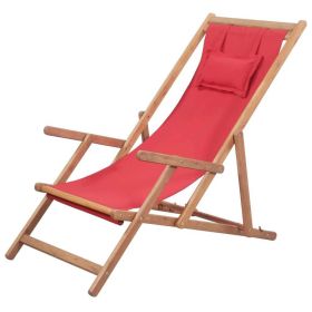 Folding Beach Chair Fabric and Wooden Frame Red(D0102HEJQHG)