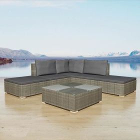 6 Piece Garden Lounge Set with Cushions Poly Rattan Gray(D0102HEJ98Y)