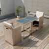 3 Piece Bistro Set with Cushions Poly Rattan Beige(D0102HEJS1A)