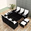 11 Piece Outdoor Dining Set with Cushions Poly Rattan Black(D0102HEJS0U)