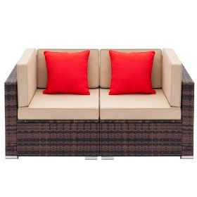 Outdoor Fully Equipped Weaving Rattan Sofa Set with 2pcs Corner Sofas  XH(D0102HE4F8Y)