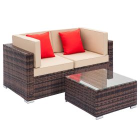 Outdoor Fully Equipped Weaving Ratt Fully Equipped Weaving Rattan Sofa Set with 2pcs Corner Sofas & 1 pcs Coffee Table  XH(D0102HE4FZV)