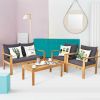 4 Pieces Patio Acacia Wood Thick Cushion Loveseat Sofa Set(D0102HP8XNU)