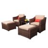 5 PCS Outdoor Patio Rattan Wicker Furniture Set with Coffee Table Sofa Cushioned  XH(D0102HEBT6U)