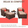 5 PCS Outdoor Patio Rattan Wicker Furniture Set with Coffee Table Sofa Cushioned  XH(D0102HEBT6U)