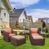 5 PCS Outdoor Patio Rattan Wicker Furniture Set with Coffee Table Sofa Cushioned  XH(D0102HEBT6U)