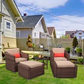 5 PCS Outdoor Patio Rattan Wicker Furniture Set with Coffee Table Sofa Cushioned  XH(D0102HEBT6U)