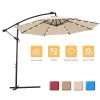 10 FT Solar LED Patio Outdoor Umbrella Hanging Cantilever Umbrella Offset Umbrella Easy Open Adustment with 24 LED Lights - tan(D0102HEBE5U)