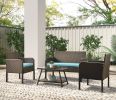 U_Style 4 Piece Rattan Sofa Seating Group with Cushions, Outdoor Ratten sofa AL(D0102HEBPEW)