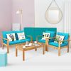 4 Pieces Patio Acacia Wood Thick Cushion Loveseat Sofa Set(D0102HP8X4V)