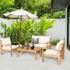 4 Pieces Patio Acacia Wood Thick Cushion Loveseat Sofa Set(D0102HP8X4W)