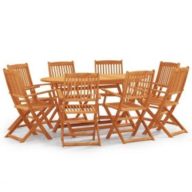9 Piece Folding Outdoor Dining Set Solid Eucalyptus Wood(D0102HPZLVU)