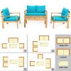 4 Pieces Patio Acacia Wood Thick Cushion Loveseat Sofa Set(D0102HP8X4V)