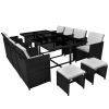 13 Piece Outdoor Dining Set with Cushions Poly Rattan Black(D0102HEJSJA)
