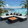 6 Piece Garden Lounge Set with Cushions Poly Rattan Black(D0102HEJ9JG)