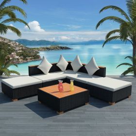 6 Piece Garden Lounge Set with Cushions Poly Rattan Black(D0102HEJ9JG)