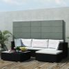 5 Piece Garden Lounge Set with Cushions Poly Rattan Black(D0102HEJAVV)