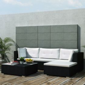 5 Piece Garden Lounge Set with Cushions Poly Rattan Black(D0102HEJAVV)