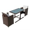 3 Piece Bistro Set with Cushions Poly Rattan Brown(D0102HEJSBU)