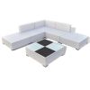 6 Piece Garden Lounge Set with Cushions Poly Rattan White(D0102HEJA0V)