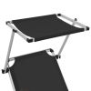 Folding Sun Lounger with Roof Aluminium and Textilene Black(D0102HEJLMW)