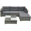 5 Piece Garden Lounge Set with Cushions Poly Rattan Gray(D0102HEJ98G)