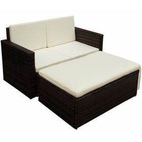 2 Piece Garden Lounge Set with Cushions Poly Rattan Brown(D0102HEJ9LY)