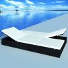 Double Sun Lounger with Cushion Poly Rattan Black(D0102HEJPTY)