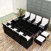 13 Piece Outdoor Dining Set with Cushions Poly Rattan Black(D0102HEJSJA)