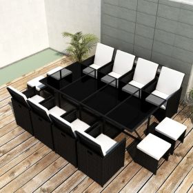 13 Piece Outdoor Dining Set with Cushions Poly Rattan Black(D0102HEJSJA)